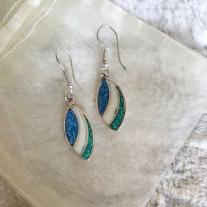 Sterling silver blue, white & green earrings